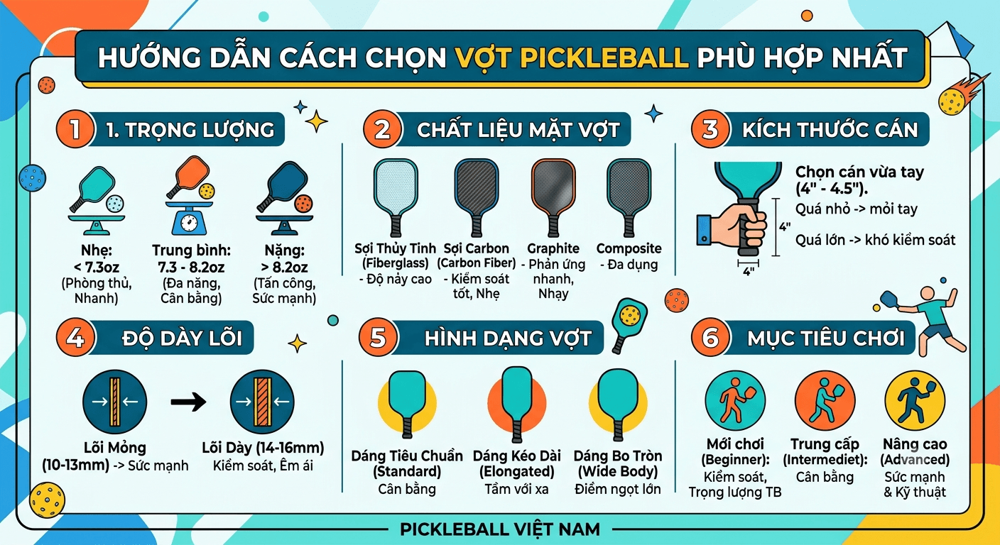 Hướng dẫn cách chọn vợt Pickleball cho người mới chơi . cách chọn vợt